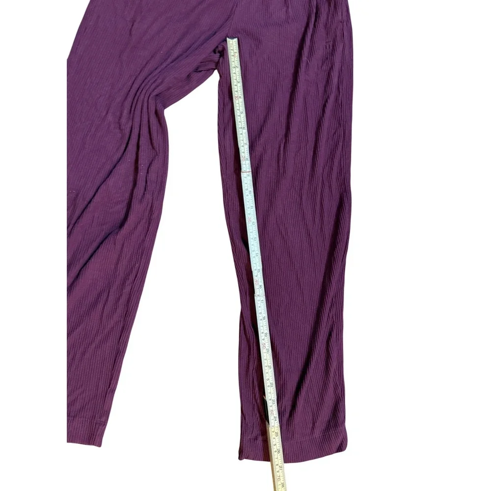 Tommy John Womens Plum‎ Ribbed Pajama Set Short Sleeve Button Top Pants Small